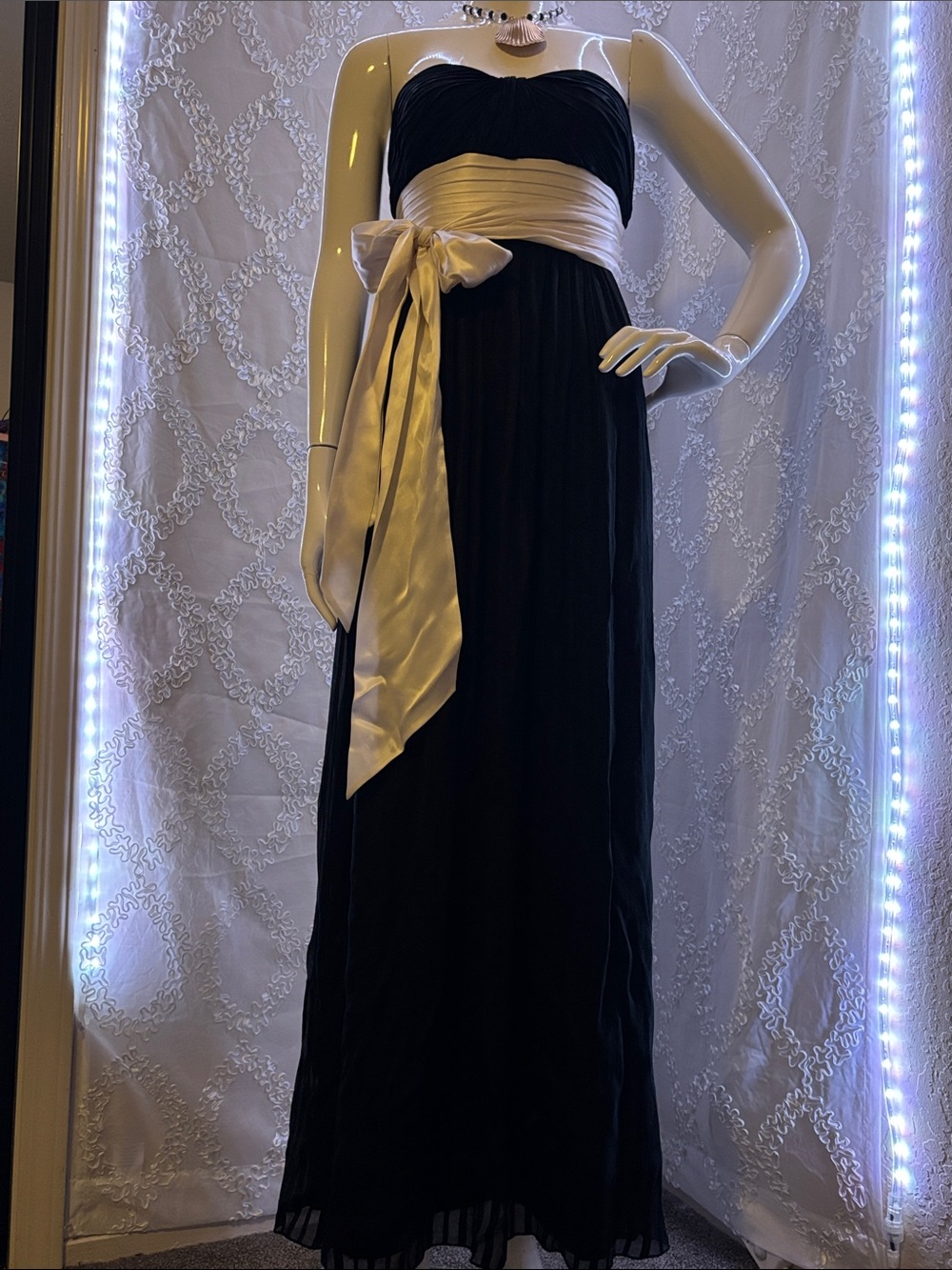 BCBGMaxAzria Black Strapless Maxi Dress with Ivory Sash